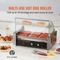 thumbnail image 4 of Hot Dog Roller 7 Rollers 18 Hot Dogs Capacity 1050W Stainless Sausage Grill Cooker Machine with Dual Temp Control Glass Hood Acrylic Cover Bun Warmer Shelf Removable Oil Drip Tray, 4 of 7