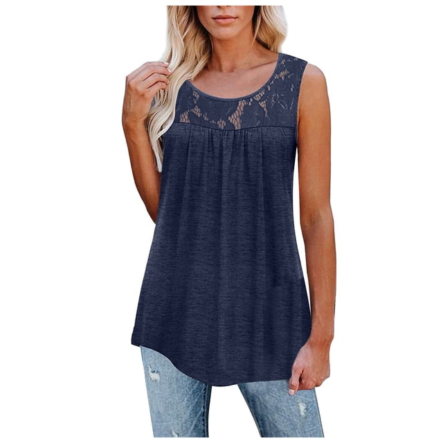 Babysbule Womens Summer Tops Clearance Womens Sleeveless Lace Active Tank Tops Ruffle Loose Tunic Blouse Shirt Blouse