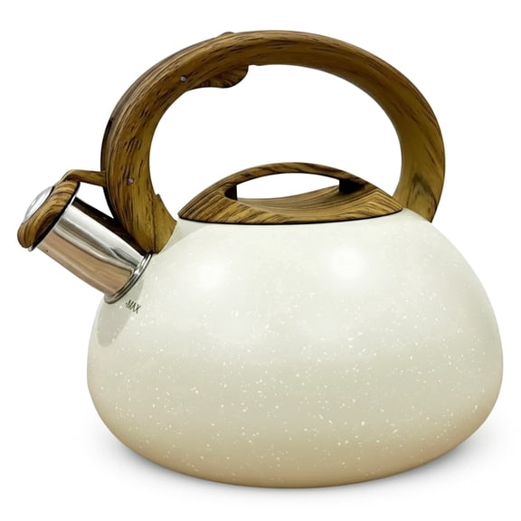 Luminuxe Whistling Stovetop Tea Kettle,  Marble Finish 2.4 Quart Stainless Steel Induction Compatible, Heat Resistant Handle