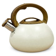 Luminuxe Whistling Stovetop Tea Kettle, Marble Finish 2.4 Quart Stainless Steel Induction Compatible, Heat Resistant Handle