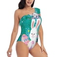 thumbnail image 3 of Uemuo Happy easter Print Women's One Piece Swimsuit Asymmetrical Neck Bathing Suit One Shoulder Side Cutout Ruffle Swimwear-X-Large, 3 of 6
