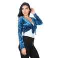thumbnail image 4 of Fashion Secrets Women`s Collarless Open Front Velvet Bolero Shrug Cardigan Cropped Jacket (Medium, Front Tie Denim Blue), 4 of 6