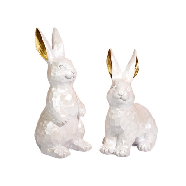 2 adornos de conejito de Pascua para mesa, centro de mesa, figura de conejo Blanco
