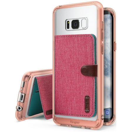 Samsung Galaxy S8 Plus Phone Case [Value Accessory Kit] Ringke FUSION Crystal Clear [Flip Card Holder] Ergonomic Transparent PC Back TPU Bumper Drop Protection - Rose Gold & Deep Pink