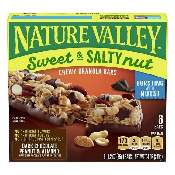 Pack of 2 Nature Valley Dark Chocolate Peanut & Almond Sweet & Salty Nut Granola Bars, 6 ct (Package May Vary)