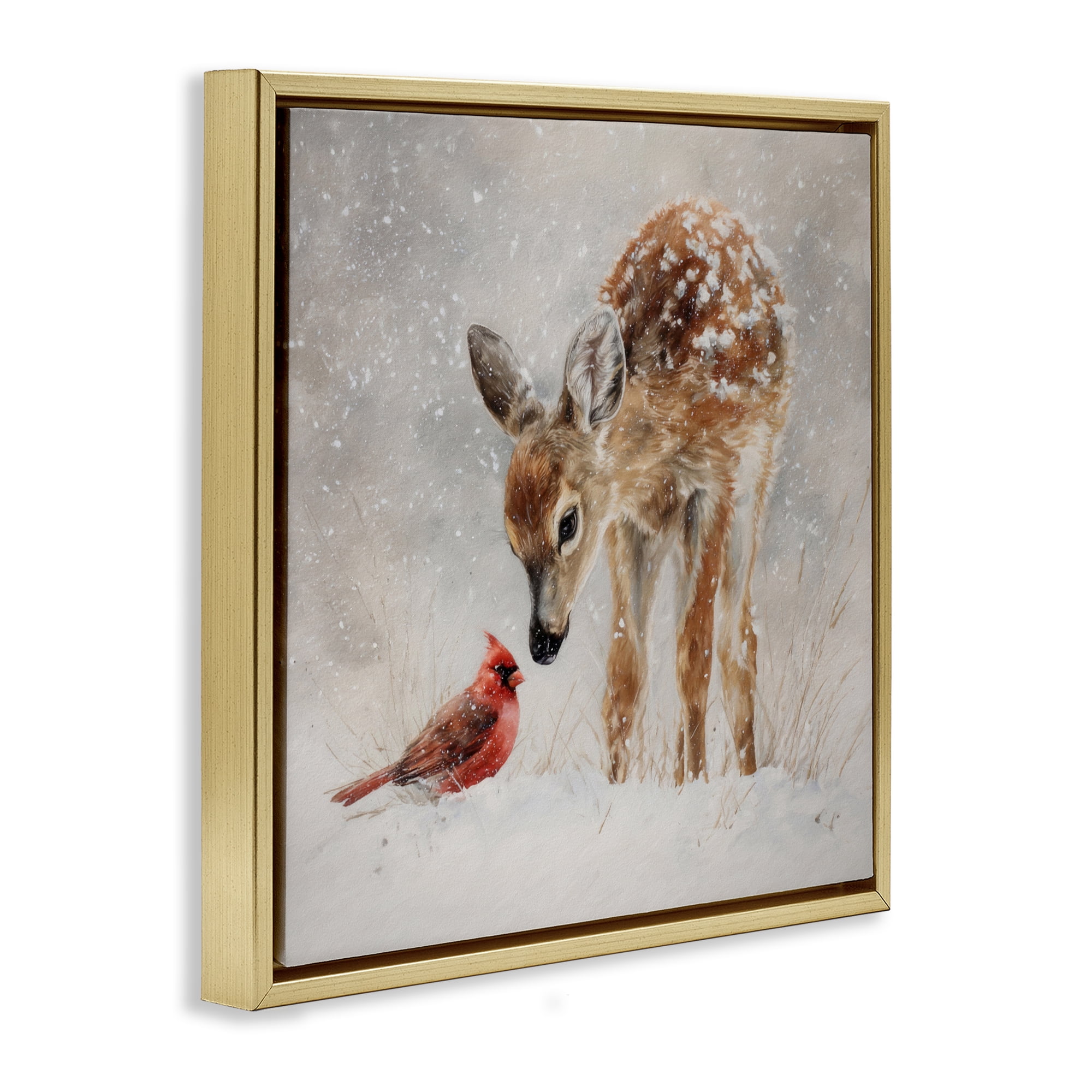 Stupell Industries Little Fawn & The Cardinal Gold Framed Floater Canvas Wall Art, design by Tina LeCour