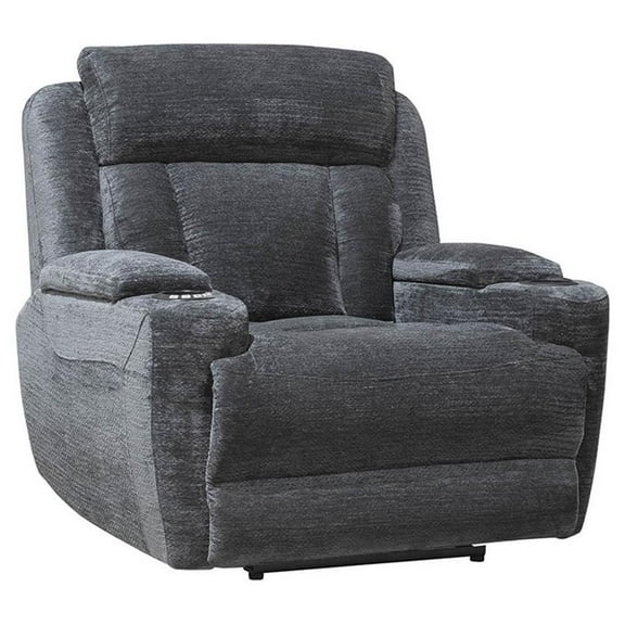 Pemberly Row Modern 42"W Fabric Power Recliner in Charcoal