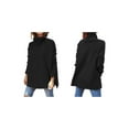 thumbnail image 3 of Women'S Turtle-Neck Oversized Sweaters Long Batwing Sleeve Spilt Hem Tunic Pullover Knit Tops Black M, 3 of 7