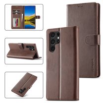 Feishell Flip Wallet Phone Case for Samsung Galaxy S23 Ultra 6.8 inch,Premium PU Leather Magnetic Clasp Folio Cover with ID Credit Card Slots & Kickstand Shockproof Anti-Scratch Protective Case,Brown