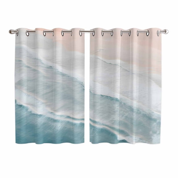 Beach Coastal Kitchen Curtains 72 Inch Length, Blue Nautical Summer Ocean Seaside Grommet Top Bedroom Living Room Curtains, Light Filtering Cafe Curtain Drapes 2 Panels Set 104''x72''
