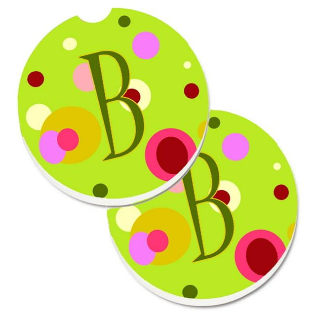 Letter B Monogram Lime Green Set of 2 Cup Holder Car Coaster