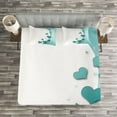 thumbnail image 3 of Ambesonne Turquoise Quilted Bedspread Set 3 Pcs, Hearts Valentines, King Size, Turquoise White Teal, 3 of 3