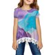 thumbnail image 2 of QIIBURR - Camiseta de manga corta con encaje, cómoda y bonita, para el primer cumpleaños de una niña pequeña, con estampado de colores lisos, ideal para niñas de 5 años y 3 años., 2 of 5