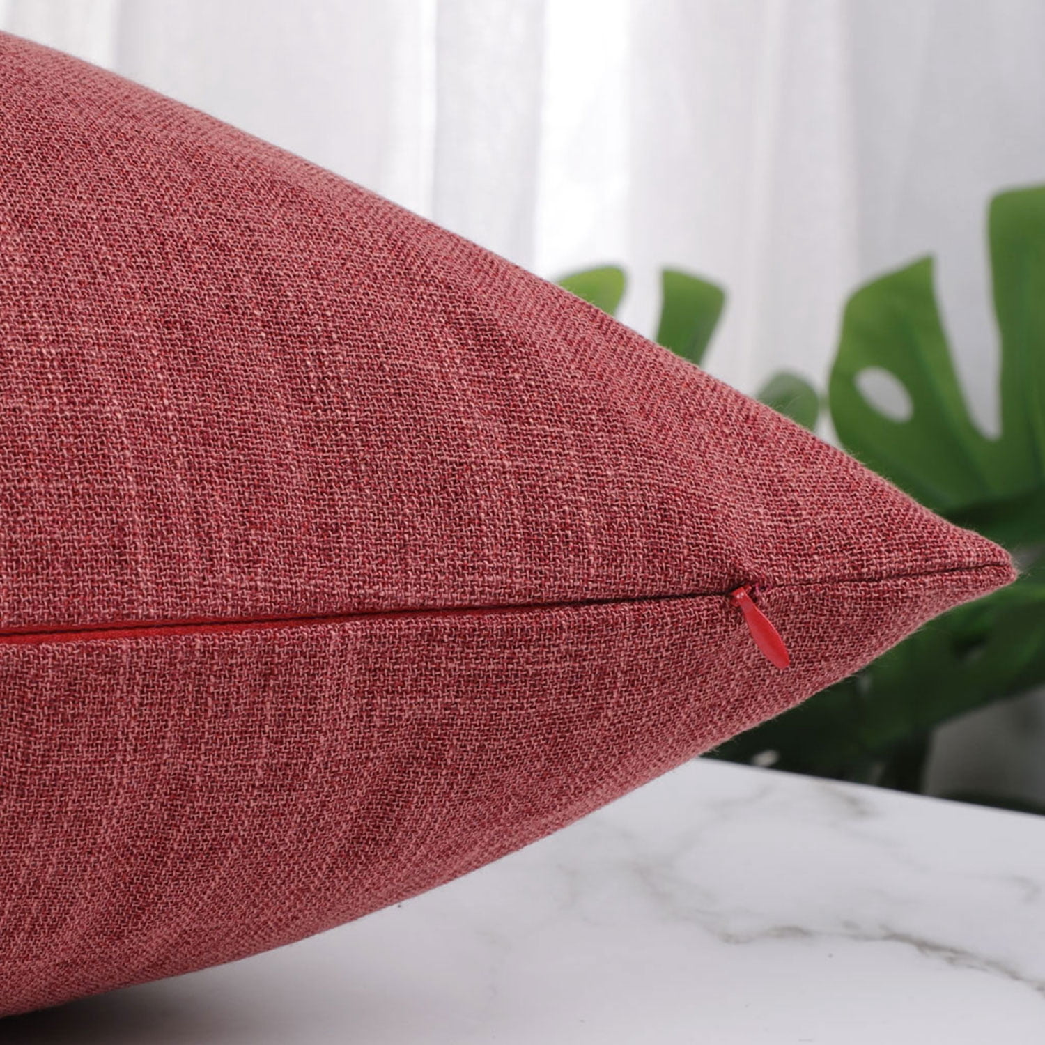 Unique Bargains 2 Pack Cotton Linen Throw Pillow Covers 18" x 18" Red