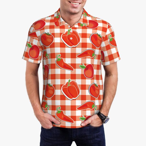 Fotbe Tomatoes And Chili Camiseta Polo de Golf para Hombre con Estampado – Camisa Deportiva Transpirable con Cuello Abotonado-4X-Large