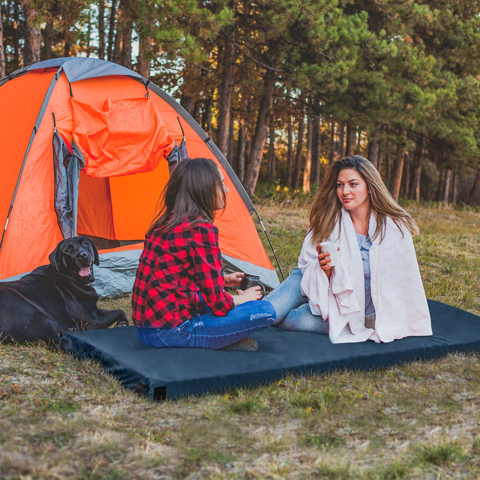 Topbuy Roll Up Memory Foam Sleeping Pad Portable Travel Car Camping Mattress w Carry Bag Waterproof Removable Cover Plush Surface Anti slip Bottom