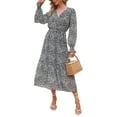 thumbnail image 4 of hirigin Women Midi Dress, Long Sleeve V Neck Flower/Leopard Print Fall Dress with Belt for Daily Party, 4 of 8