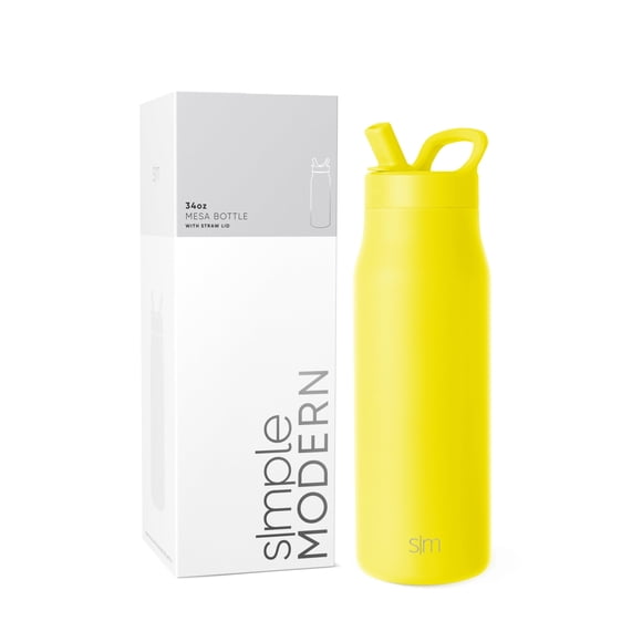Botella de agua Simple Modern Mesa de 1 litro con tapa de pajita de acero canario