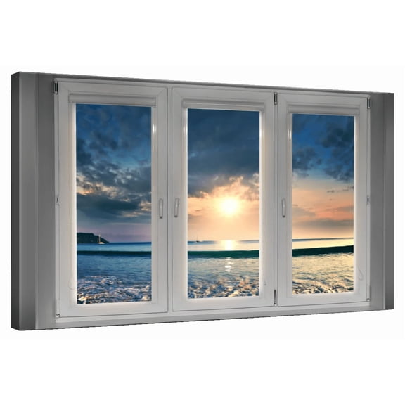 Elephant Stock Window To Beach Scene Wall Art - Beach Canvas Canvas - 12" x 8"