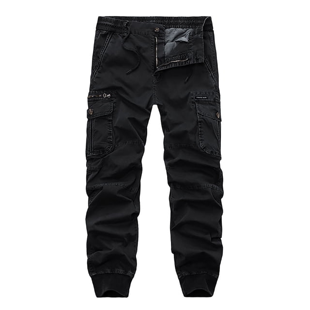 Men's Multi-Pocket Overalls Work Pants, Cargo Casual Trousers with Elastic Waist & Drawstring Closure, Relaxed Fit Utility Pants for Outdoor Activities