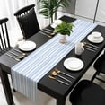 thumbnail image 5 of Blue Striped Table Runner Cotton Linen 36 Inch Holiday Dresser Scarves, Farmhouse Stripe Modern Abstract Art Tablerunner for Kitchen Coffee Dining Bedroom Living Room Dinner Scarf Décor 13''x36'', 5 of 9