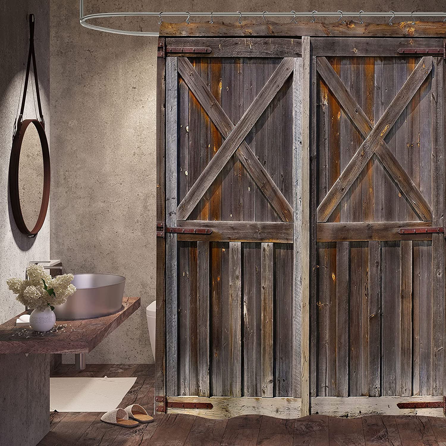 Wooden Barn Door Garage Door Rustic Shower Curtain Old Barn Door Shower Curtain 