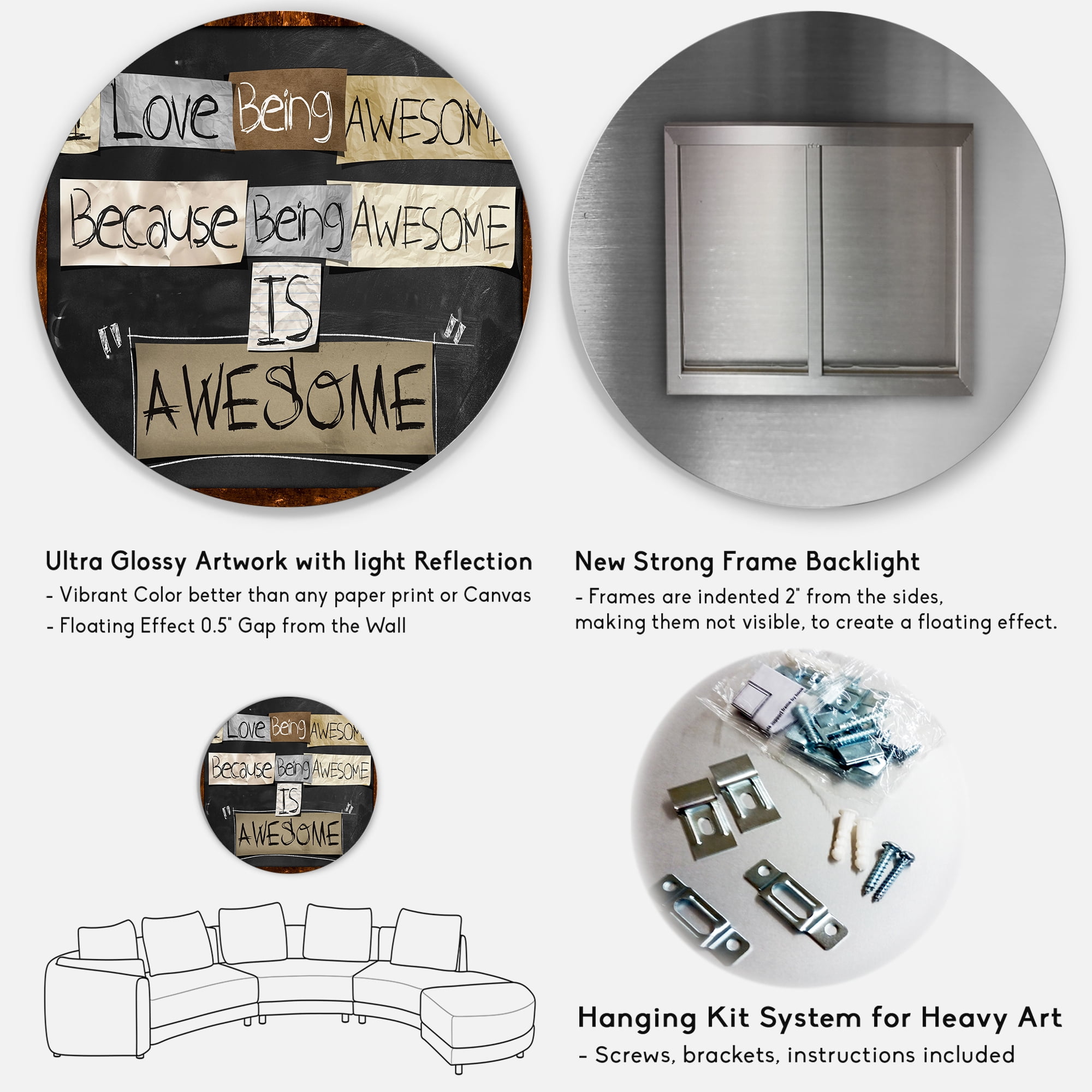 Designart 'I Love Being Awesome School Quotes' Rustic Circle Metal Wall Art 36x36 - Disc of 36