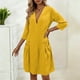 thumbnail image 2 of Vestido de Verano 3/4 Manga para las Mujeres Cuello en V Lino Vestido Suelto, Suelto Vestido Fluido para las Mujeres con Bolsillos Color Sólido, 2 of 7
