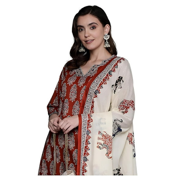 Amayra Women's Pure Cotton Printed Straight Kurta Set with Palazzo Pants & Dupatta- Ethnic Wear - Indian Ethnic Traditional Wear Kurta Set