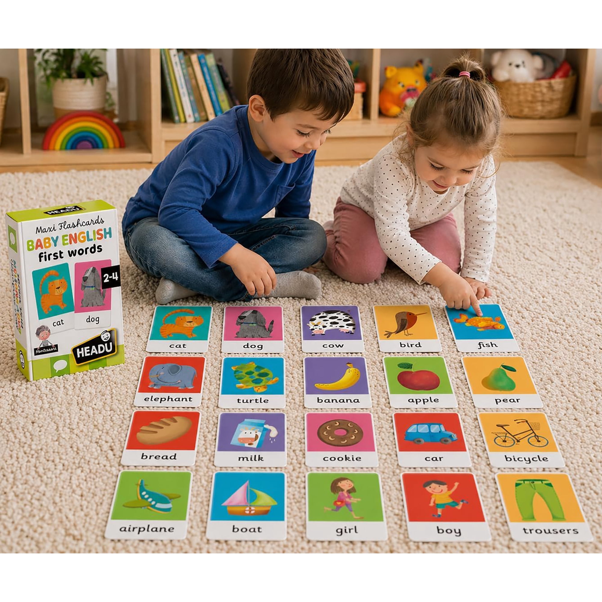 Headu: Maxi Flashcards - Baby English First Words - Listen-Pronounce Language Development, Recognition Game, Sound App Play, Montessori, Toddlers 2-4