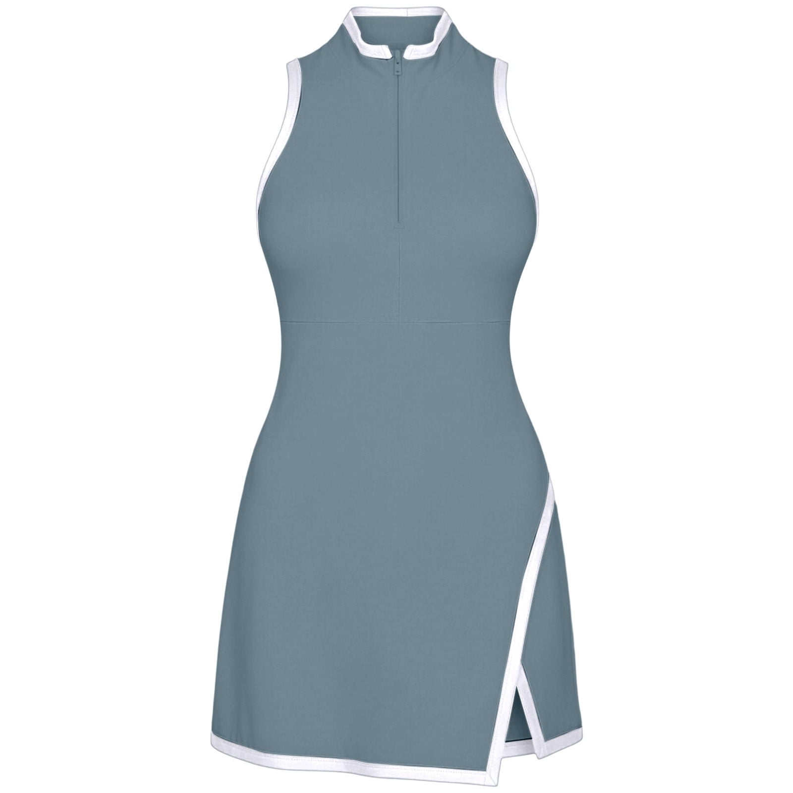 Wang6 Tennis Dress for Women Sleeveless Golf Dresses Zip up Stand Collar Workout Athletic Gym Dresses Light Blue XXL
