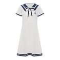 thumbnail image 3 of Zaldita Kids Girls Nautical Dress Sailor Collar Short Sleeve Summer A-Line School Uniform Dress Size 4-16 Years White 160/6, 3 of 7