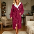 thumbnail image 6 of Womens Hooded Fleece Robe, Soft Bathrobe for Womens, Cute Long House Coat Wine XL(XL), 6 of 7