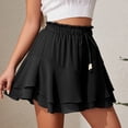 thumbnail image 6 of Felirenzacia Womens A Line Ruffle Layered High Waisted Flowy Mini Skirt Casual Lightweight Elastic Drawstring Waist Black,M, 6 of 9