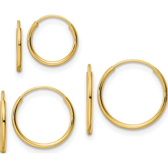 14K Yellow Gold Polished Endless Hoop 3 Piece Set (10 X 10) Made In United States tf2004set