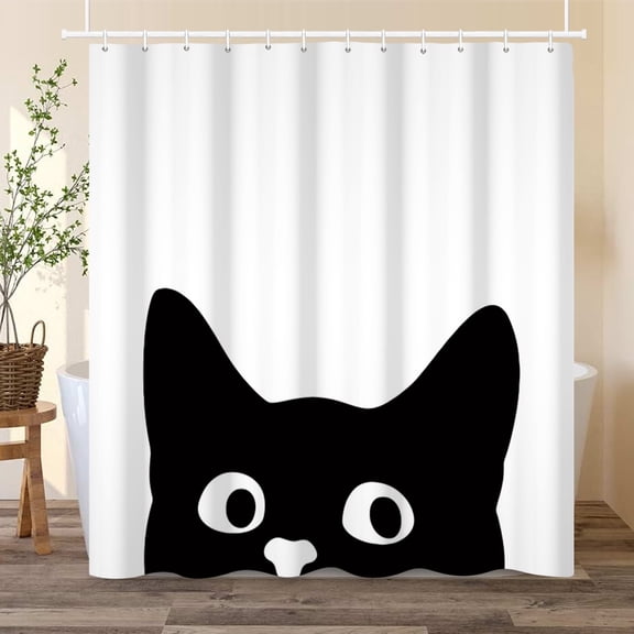 Funny Cat Shower Curtain Black Cat Bathroom Curtain Decor with Hooks 72x72 in