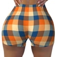 thumbnail image 2 of Fotbe Warm Orange Plaid Shorts Sin Costuras – Shorts Deportivos de Cintura Alta para Mujer, Elásticos para Gimnasio, Yoga, Running o Ciclismo-Large, 2 of 8
