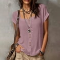 thumbnail image 6 of Women's Solid Linen Short Sleeve U-Neck Button Top Summer T-Shirt, 6 of 9