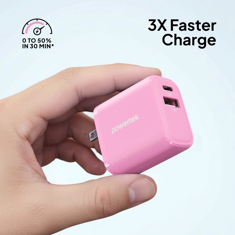 Dual Port USB-C and USB-A Wall Charger, 20W Fast Charging photo 3