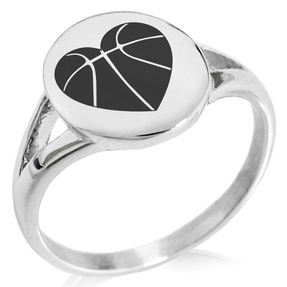 Stainless Steel Love Basketball Heart Minimalist Oval Top Polished Statement Ring