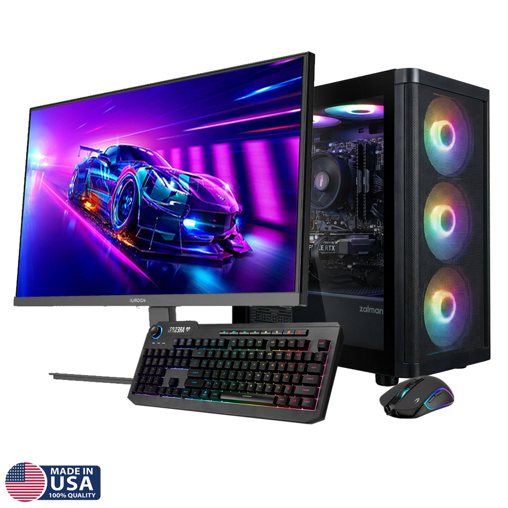 Gigatech Gaming Apollo 5 Gaming PC Desktop Bundle - Ryzen 5 5500, ARC A380, 16GB DDR4, 512GB SSD, RGB, Windows 11, Wi-Fi, Monitor