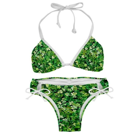 Sexy Women s String Bikini Set Green Lucky Four Leaf Clover Print Two Piece Triangle Bathing Suit Swimsuits