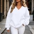 thumbnail image 2 of Liuinsasek V Neck Oversized Drop Soulder Sweatshirt for Women Solid Pullover Comfortable Top Fashion Casual Long Sleeve Winter clothes, 2 of 8