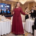 thumbnail image 3 of Agnes Orinda Women's Plus Size Formal Dress Sparkly Mesh Crew Neck Lantern Sleeve Cocktail Evening Gown Wedding Maxi Dresses with Belt 2X Burgundy, 3 of 8