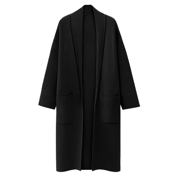 Refurbished Mifelio 785UDA2BI4W4 Women's Long Woolen Coat, Two Front Pockets, Black, Size S