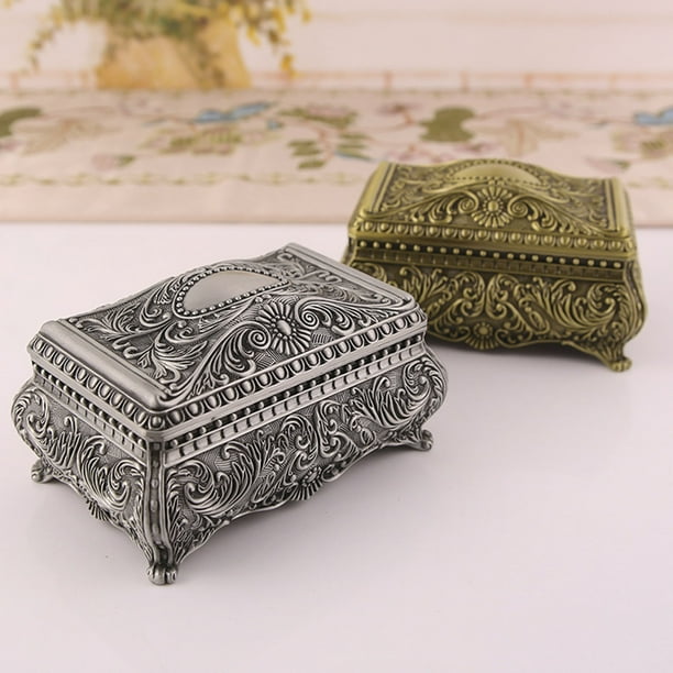Metal Jewelry Box Rectangular Trinket Storage Box Vintage Jewelry