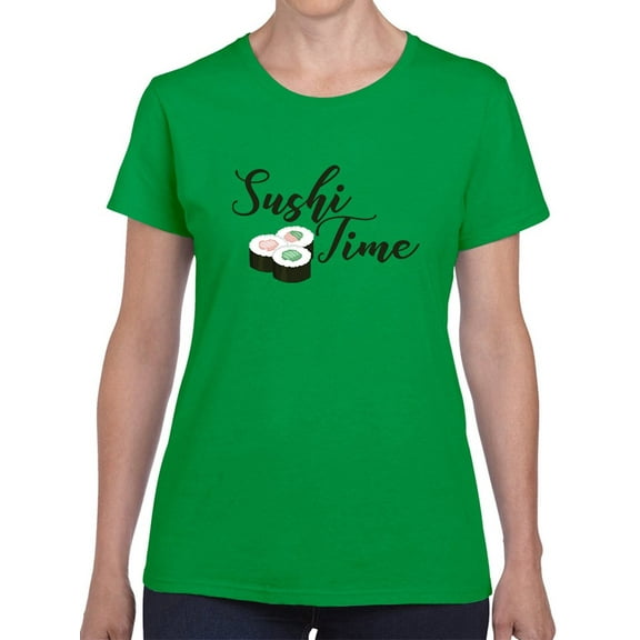 Sushi Time Graphic Women Kelly Green T-Shirt, Female Medium