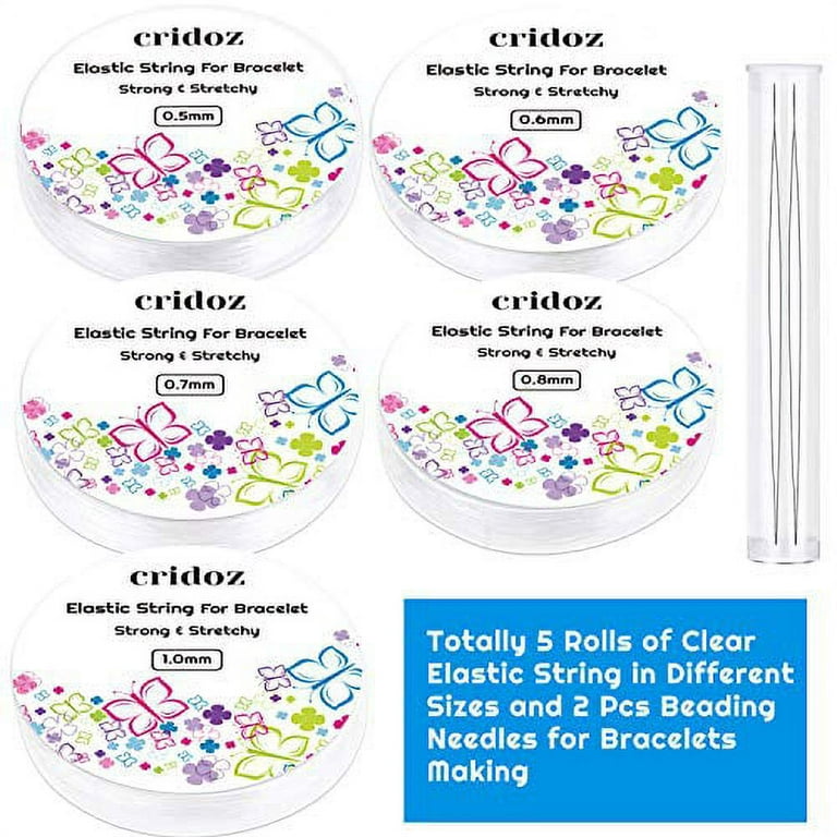 Stretchy String for Bracelets, Cridoz 5 Rolls Clear Elastic String Stretch Cord Jewelry Bead Bracelet String with 2 Pcs Beading Needles for Seed Beads