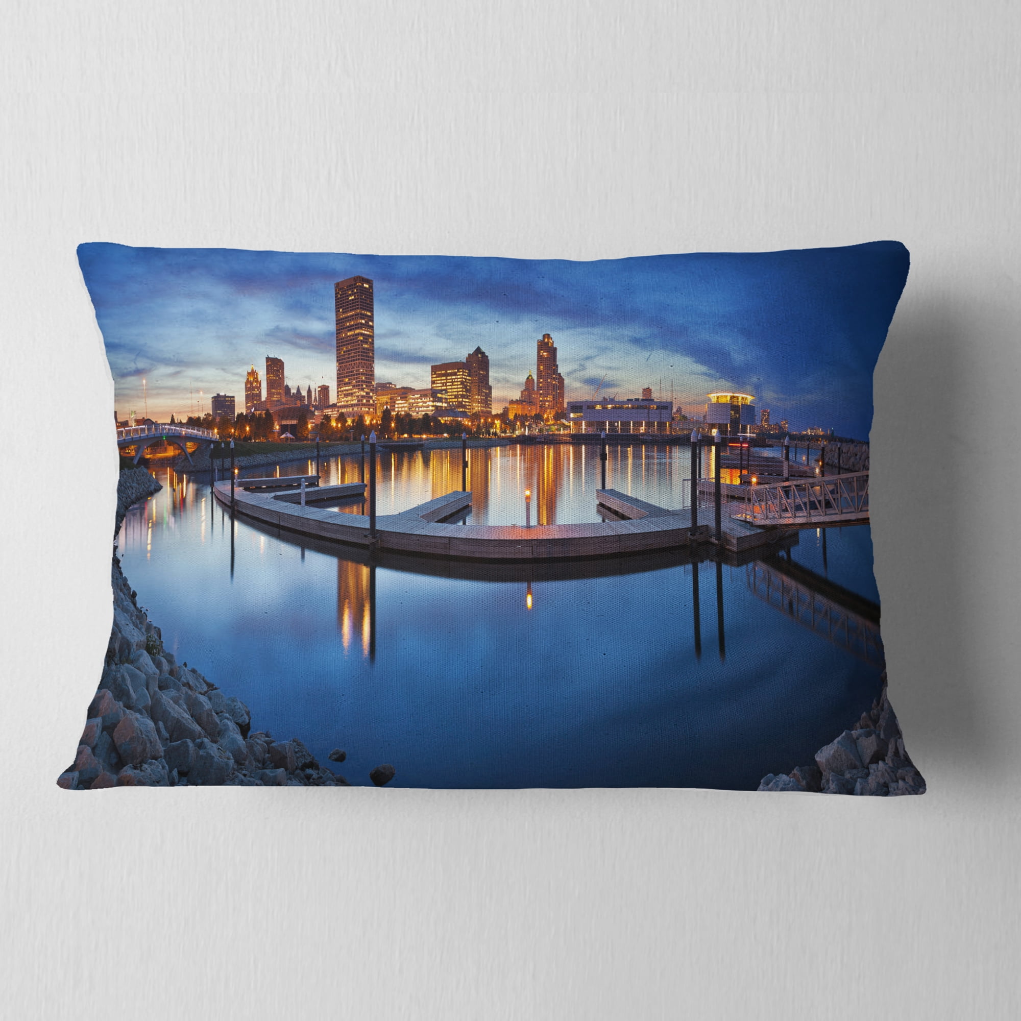Designart Milwaukee Panoramic View - Cityscape Photo Throw Pillow - 12x20