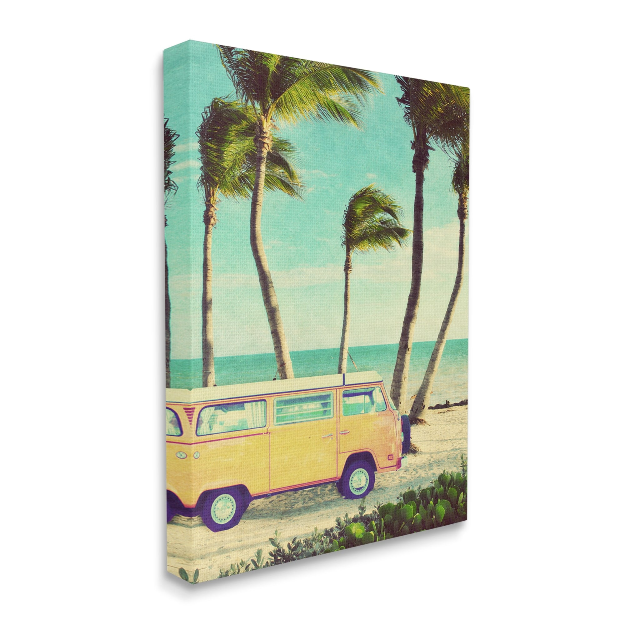 Stupell Indtries Retro Van Sunny Haze Beach Sand Palm Trees,24 x 30,Design by Gail Peck